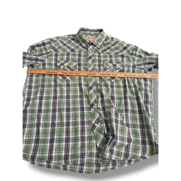 Wrangler Western Snap Shirt Men's Plaid Green Long Sleeve Casual Button‎ Up XXL - Picture 4 of 7